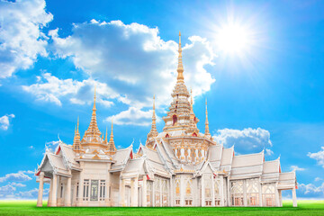 Naklejka premium Beautiful Thai Temple in Nakhonratchasima, Thailand. Generality in Thailand, any kind of art decorated in Buddhist church, temple pavilion, temple hall, monk's house etc.