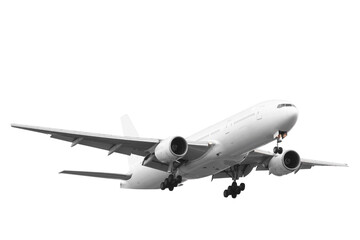 White passenger aircraft isolated on white background with clipping path