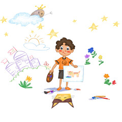 Little Artist Toddler Painter Doodling with Crayons