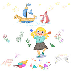 Little Artist Toddler Painter Doodling with Crayons