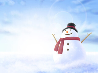 Obraz premium 雪だるまの冬景色フレーム（青空の雪原）