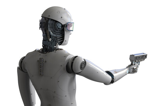 robot or cyborg hold gun