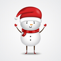 Cheerful Snowman. Vector illustration of snowman on white background. Isolated.