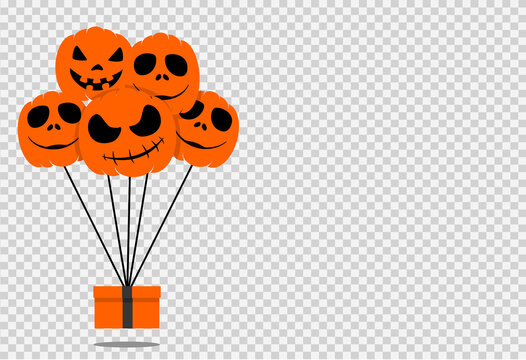 Halloween party  background with  scary pumpkin air balloons and gifts box   isolated  on png or transparent, blank space for text,element template for poster,brochures,online  advertising,vector