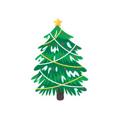 Obraz premium Christmas tree. A pine tree decorated with colorful lights to celebrate Christmas.