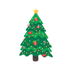 Christmas tree. A pine tree decorated with colorful lights to celebrate Christmas.