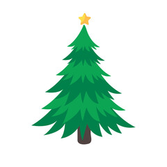 Christmas tree. Green pine tree decorated with stars for Christmas decorations.