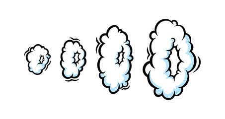 Steam ring in comic style. Growing row of round clouds of vapour or smoke for cigar, cigarette or quick motion. Vector illustration isolated in white background