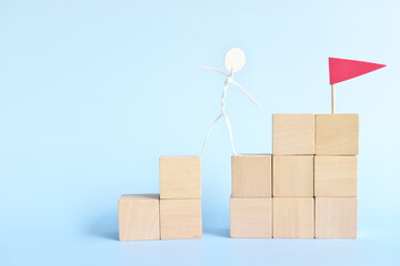 Conquering adversity, overcome challenge and taking risk to success concept. Human stick figure...
