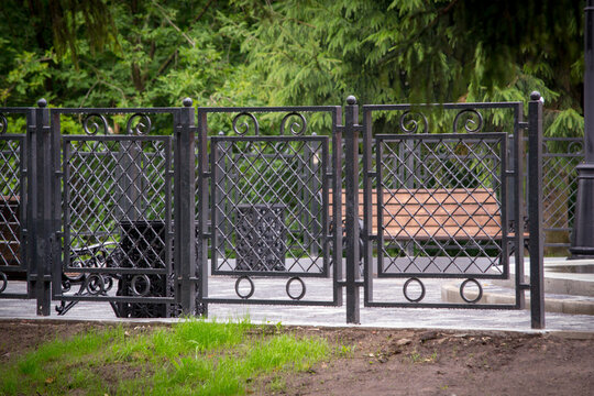 The new metal fence in the park