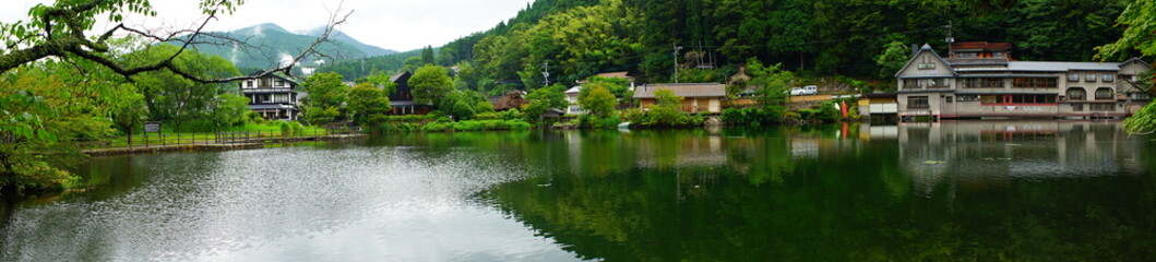 Fototapeta na wymiar Landscape of Kinrin Lake in Yufuin, Oita, Japan - 日本 大分県 湯布院 金鱗湖 