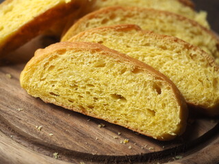 Yellow pumpkin bread slice