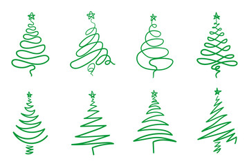 Christmas trees with green outline