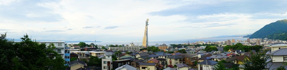 Cityscape of Beppu and B-CON Plaza, Global Tower in Oita, Japan - 日本 大分 別府 グローバルタワー ビーコンプラザ 別府 街並み - obrazy, fototapety, plakaty
