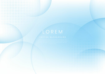 Abstract white and blue circles overlapping background with halftone.