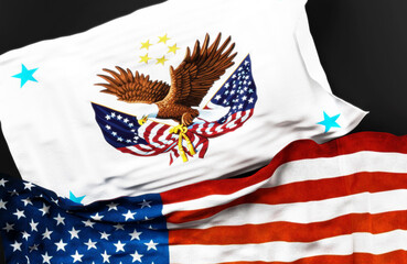 Flag of a United States Assistant Secretary of Veterans Affairs along with a flag of the United States of America as a symbol of unity between them, 3d illustration