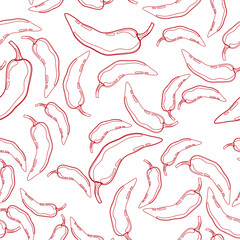 Fototapeta na wymiar Red Pepper vector seamless pattern. Mexican chili spicy vegetable. Hot paprika texture.