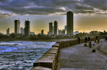 Fototapeta premium Tel aviv skyline as seen from Jaffa old port in 6AM
