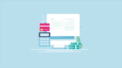 Invoice, digital bill payment, accounting budget, financial document, business transaction concept. 2d animation 4k video clip. 