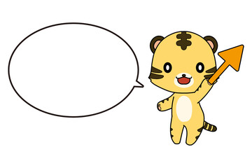 Fototapeta premium 笑顔で矢印を持っているトラのイラストと吹き出し