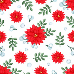Christmas poinsettia watercolor seamless pattern