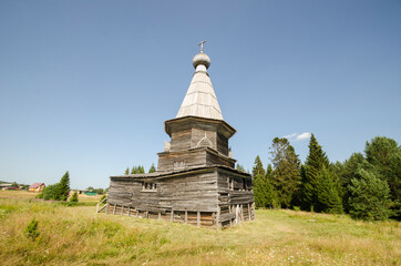 Wooden church of St. Nicholas in the village of Purnema. Russia, Arkhangelsk region, Onezhsky district 