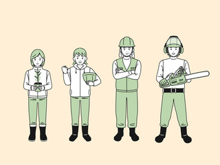 林業　男女　第一次産業　全身　イラスト素材