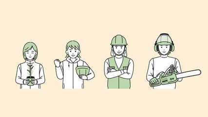 林業　男女　第一次産業　イラスト素材