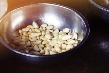 garlic on the wooden table