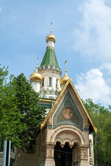 Fototapeta na wymiar Sofia Bulgaria, view of the Russian Church officially known as the Church of St Nicholas the Miracle-Maker, a Russian Orthodox church in central Sofia.