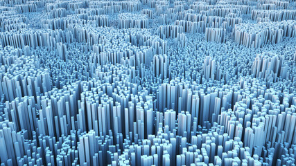 Abstract 3d rendering background  infographics with chaotic 3d boxes. Data chart. 3d grid data chart white concept. Big data.