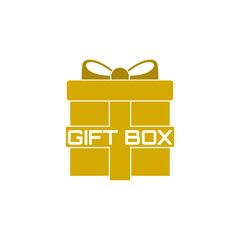 Gold gift box with ribbon bow glyph icon isolated on white background - obrazy, fototapety, plakaty