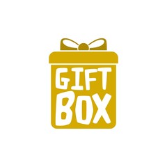 Gold gift box with ribbon bow glyph icon isolated on white background - obrazy, fototapety, plakaty