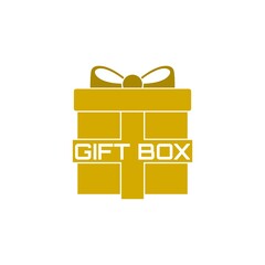 Gold gift box with ribbon bow glyph icon isolated on white background