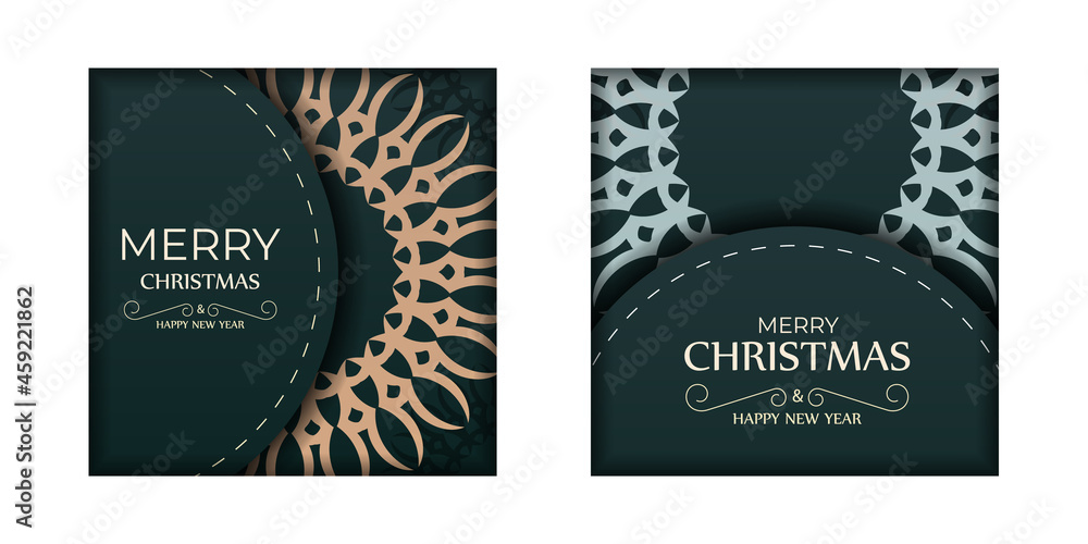 Fototapete festive brochure happy new year in dark green color with abstract yellow pattern