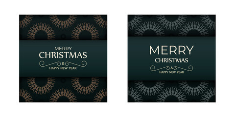 Festive Brochure Happy New Year in dark green color with winter yellow pattern