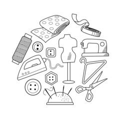 hand drawn sewing elements vector illustration