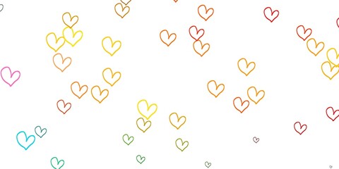 Light Multicolor vector template with doodle hearts.