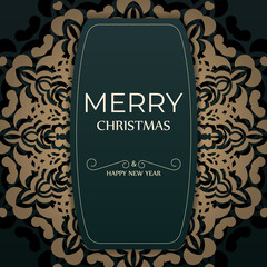 Brochure template Merry christmas and Happy new year dark green color with abstract yellow ornament