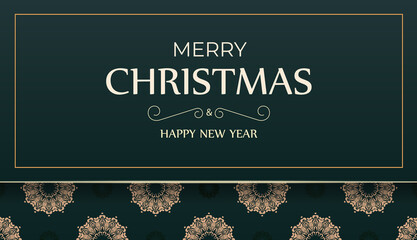 Dark green Happy New Year Brochure template with luxury yellow pattern