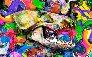 bright abstract background animal skull pop art