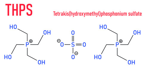 tetrakis(hydroxymethyl)phosphonium sulfate (THPS) biocide molecule. Skeletal formula.
