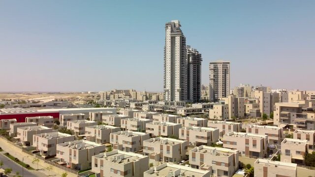 Panoramic of the new expensive districts in Beer-Sheba city with private buildings and towers