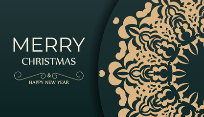 Dark green Happy New Year Brochure template with winter yellow pattern