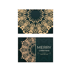 Happy new year flyer template in dark green color with winter yellow ornament