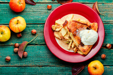 Homemade autumn apple pie,flat lay