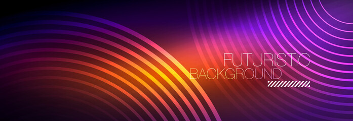 Dark abstract background with glowing neon circles. Trendy layout template for business or technology presentation, internet poster or web brochure cover, wallpaper