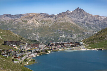 View of the resort of Tignes in the mountains of France