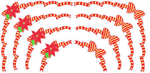 ポインセチアと縞模様のリボンの装飾（赤色）