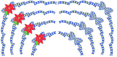 ポインセチアと縞模様のリボンの装飾（青色）